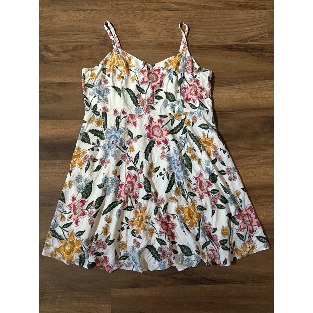 Old Navy Floral Sun Dress Womens XXL White Pink Yellow Smocked Back Mini Cami